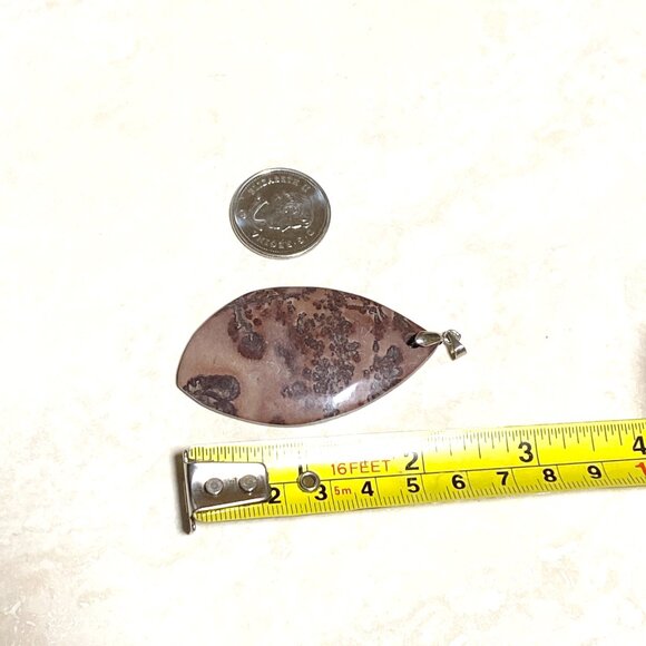 Leaf Shape Cherry Blossom Dendritic Jasper Pendant, Large Genuine Gemstone - Picture 9 of 11